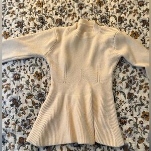 Cream Ribbed Peplum Sweater - Lookbook size Small